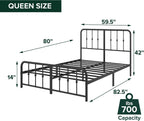 Zinus Leonardo Metal Platform Bed Frame, Victorian Spindle Headboard, Queen