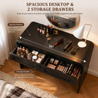 Vanity Desk, Makeup Vanity Desk with 2 Drawers and Storage Desktop Space | Modern Makeup Vanity Dressing Table with Curved Profile Design, Black Makeup Computer Writing Desk for Home Office Bedroom