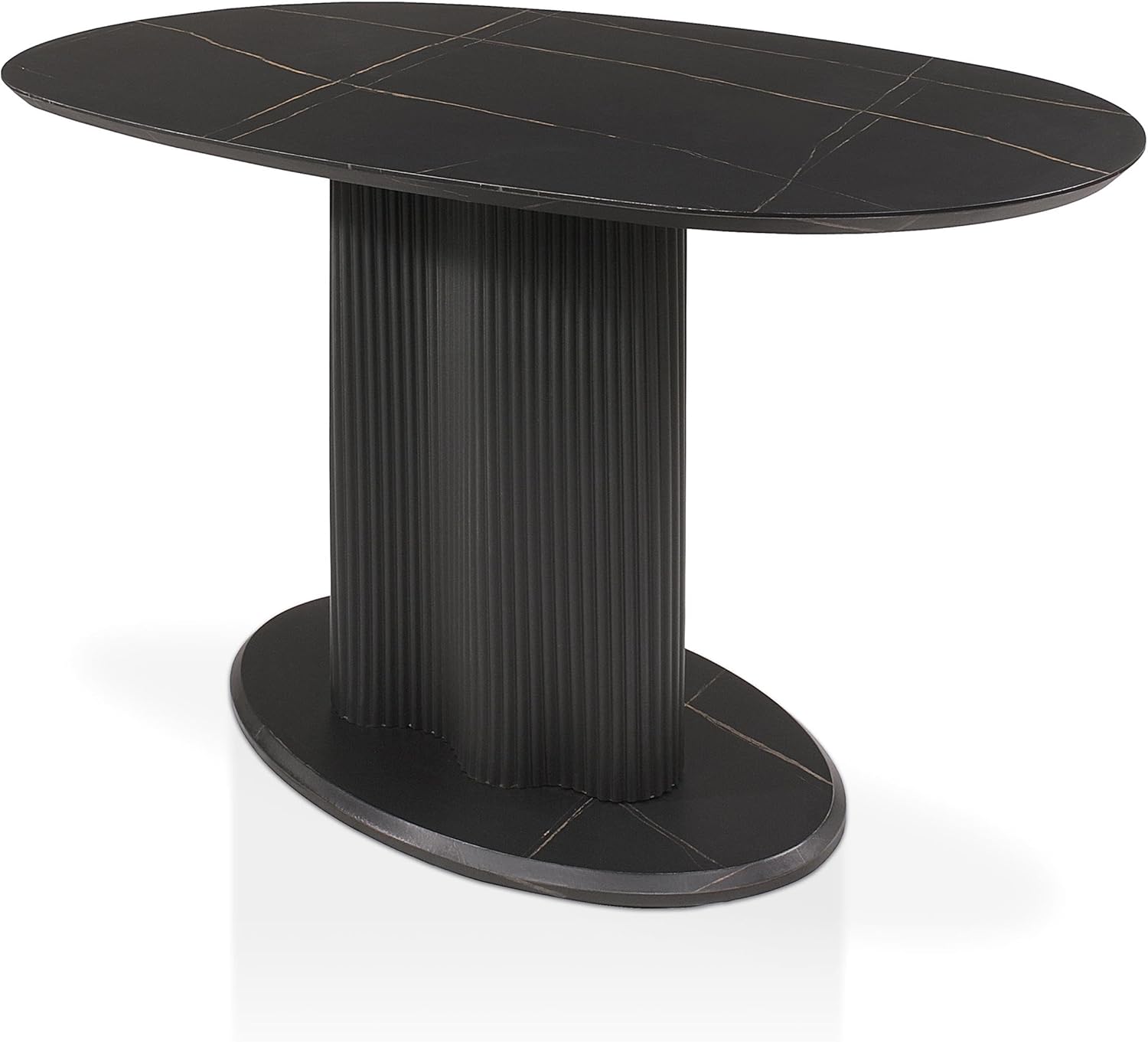 Homes: Inside + Out Elara Modern 54-inch Oval Dining Table with Fluted Pedestal Base, Seats up to 4, for Home Kitchen, Living Room, Black