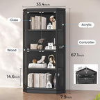 Jocoevol Corner Display Cabinet with Glass Doors, 4-Tier Display Cases for Collectibles with RGB Lights, 67'' Tall Corner Curio Cabinet with Human Body Sensor for Living/Game Room, Black