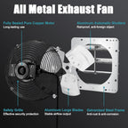 Criditpid 10 Inch Shutter Exhaust Fan, 820 CFM Attic Fan, Wall Mounted Vent Fan with Speed Controller and Thermostat for Greenhouse, Garage, Warehouse, Shed, Basement, Chicken Coop Ventilation.