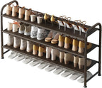 Shoe Rack 3 Tier Long Storage Organizer Wide Metal Shoe Shelf for Closet Entryway Brown
