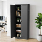 Kitchen Pantry Cabinet, 72" Tall Black Metal Storage Cabinet, Kitchen Storage with 2 Doors and 5 Adjustable Shelves, Freestanding Cupboard for Living, Dining Room and Bathroom,Assemble Required