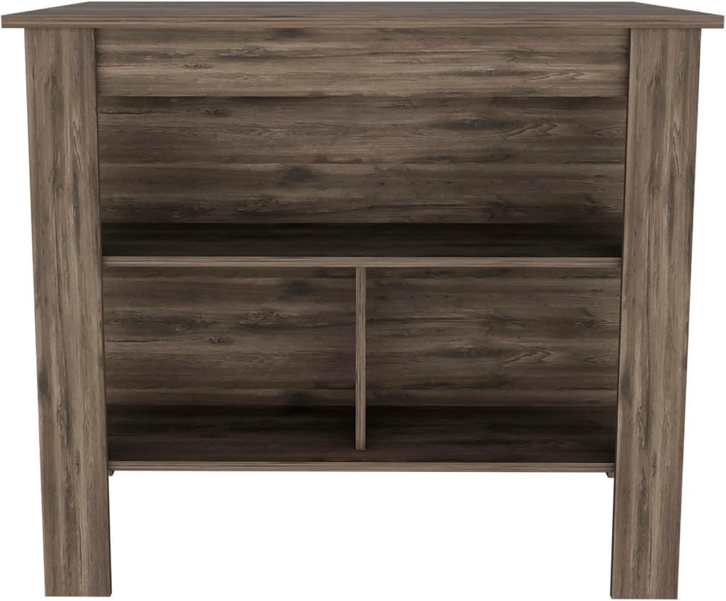 Dark Brown Kitchen Island with Three Shelves and Four Legs | Spacious kitchen island with three storage shelves and wide top surface for meal prep