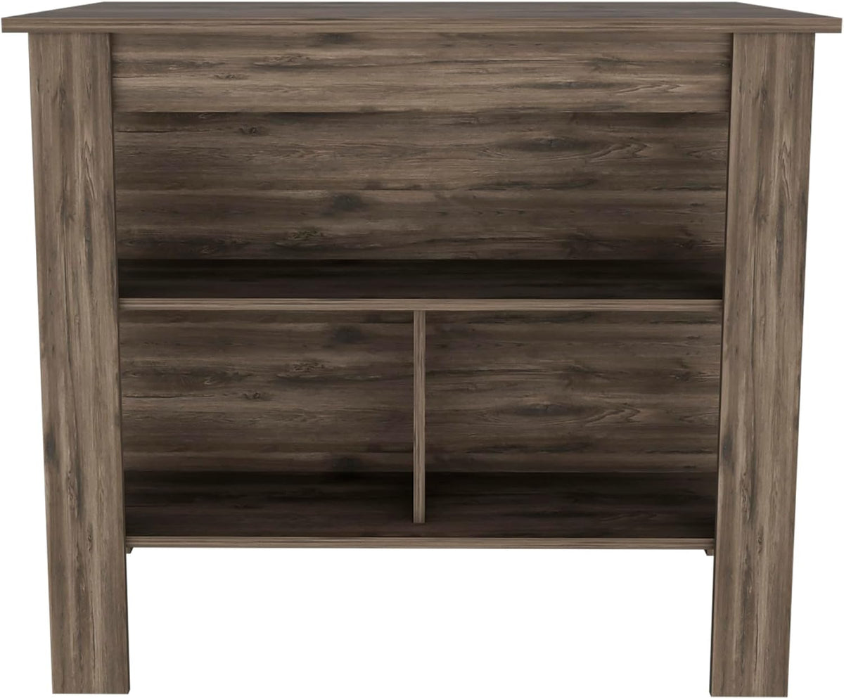 Dark Brown Kitchen Island with Three Shelves and Four Legs | Spacious kitchen island with three storage shelves and wide top surface for meal prep