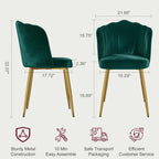 VECELO Velvet Dining Chairs Set of 2, Modern Upholstered Kitchen Chairs with Thick Cushions, Curved Padded Backrest and Metal Legs, for Kitchen, Dining Room, Living Room, Green
