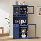 Kitchen Pantry Storage Cabinet, Tall Freestanding Farmhouse Buffet with Hutch 74.8” Tall, Adjustable Shelves & Wine Rack Built in, Large Cupboard for Living Room, Dining Room, Blue