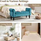 47″ Storage Bench with Arms End of Bed Bench,Velvet Entryway Bench with Storage, Button Tufted Upholstered Ottoman Bench Wood Legs, Window Sitting Bench for Bedroom/Living Room/Hallway, Teal
