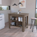 Kitchen Island with Three Shelves Dark Brown Finish | Three storage shelves with dimensions for kitchen organization