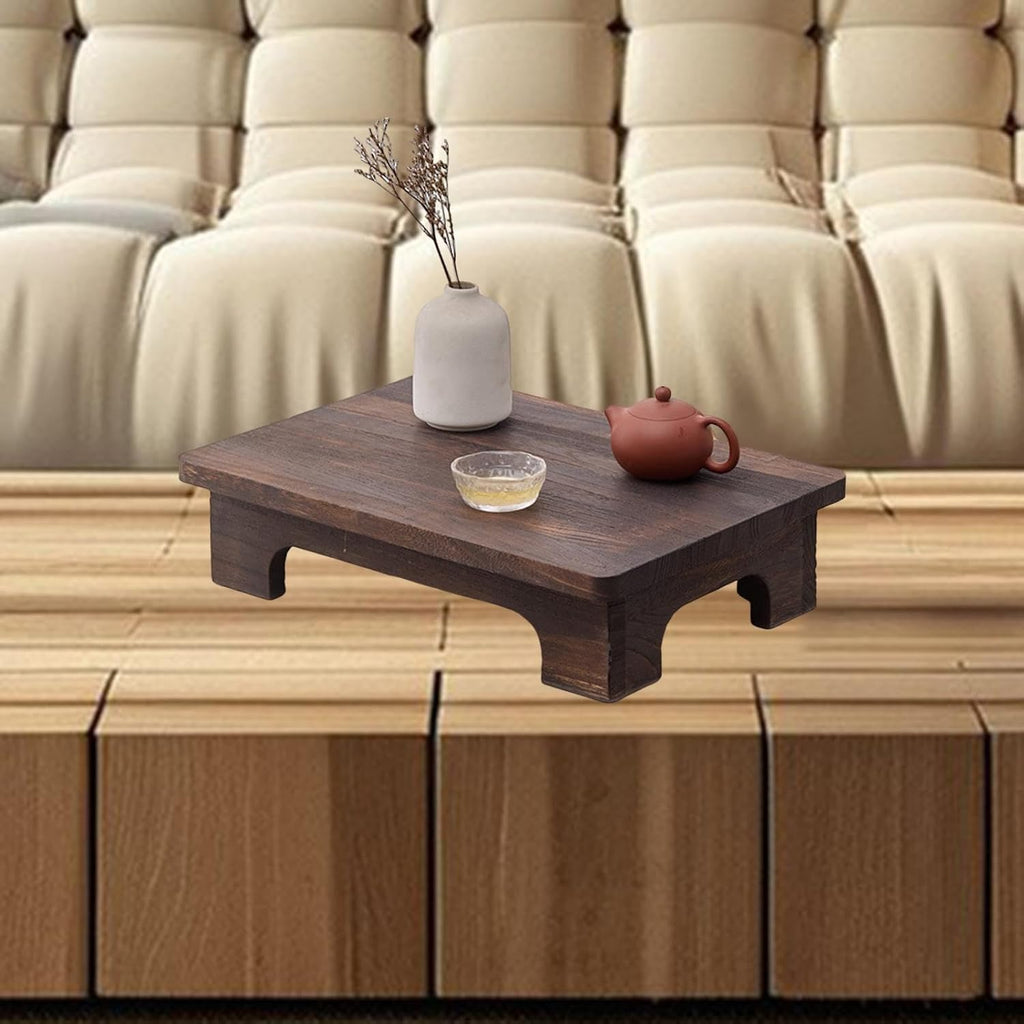Low Wooden Tea Table, Elegant, Stable, Minimalist Stool, Lightweight Floor Table, Compact for The Windowsill in The Room, Brown, 40x28x10cm
