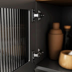 Kitchen Pantry Storage Cabinet Environmentally Friendly Particle Board Silent Hinge + Glass Door Storage Design for Kitchen Dining Living Study Room, Black(50 * 44 * 165cm)