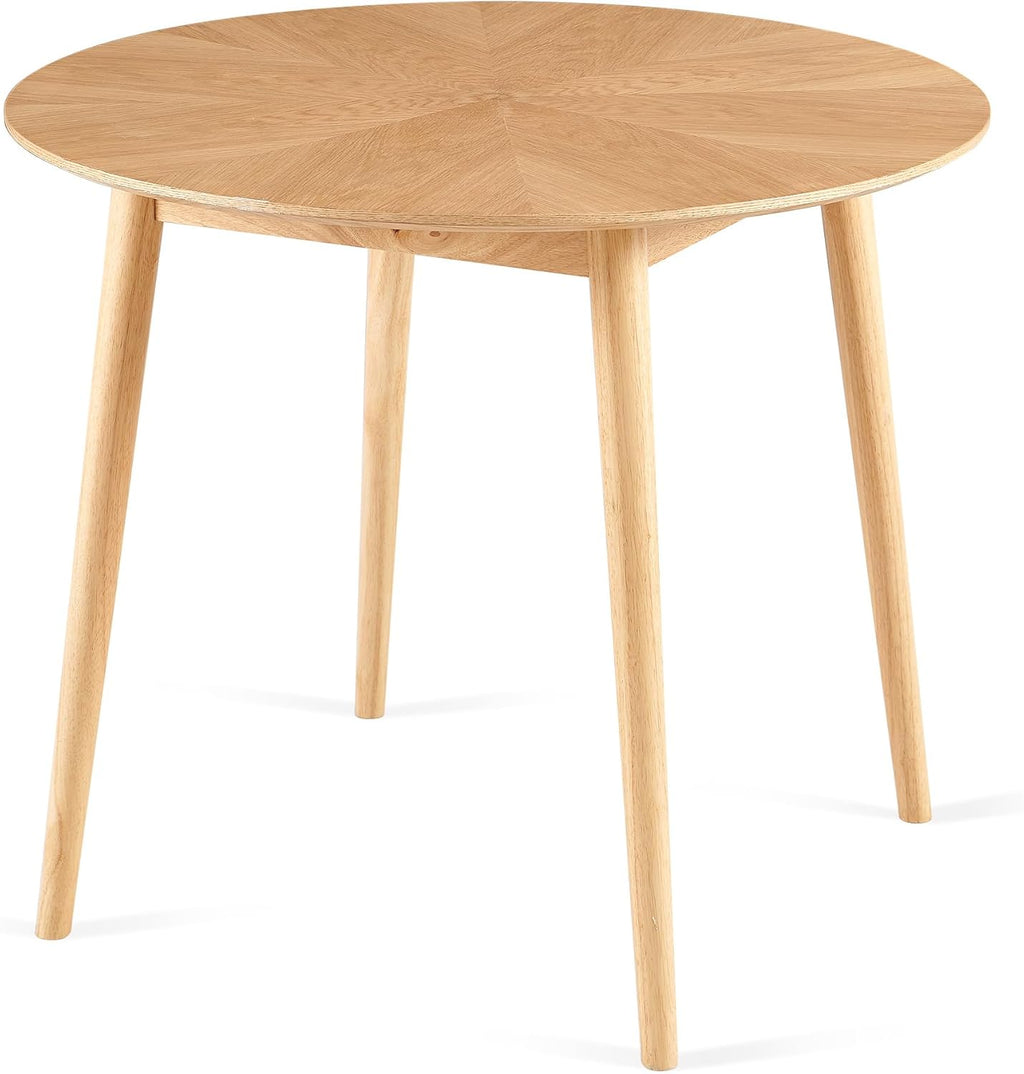 Round Dining Table for 2-4, Mid Century Modern 35 Inch Round Kitchen Table, Space Saving Small Dining Table with Oak Wood Veneer Tabletop and Solid Wood Legs for Dining Room, Living Room