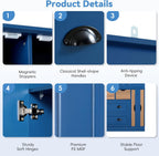 VilroCaz Farmhouse 71''H Wood Large Kitchen Pantry, 53.2''Lx17.7''W Dining Storage Cabinet Cupboard with 4 Foldable Doors, Power Outlet, Shelves, Wine Racks and Serving Trays (Blue-4 Fold)