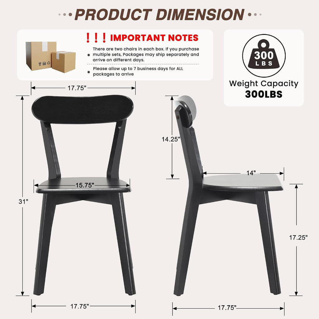 HNY Farmhouse Solid Wood Dining Chairs Set of 4, Mid Century Modern Armless Kitchen & Dining Room Chairs with Curved Back, 300 LBS Capacity, Black for Home, Apartment