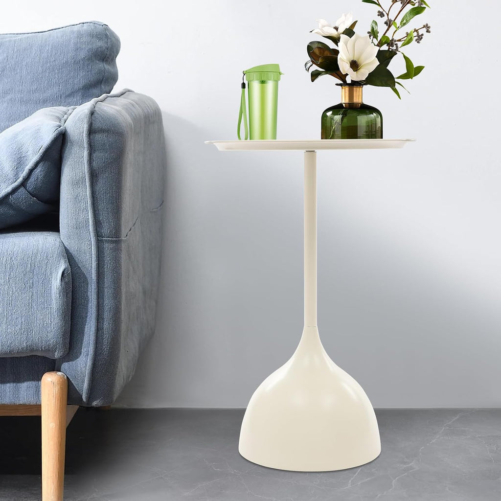 Small End Table, 15.75" Round Bedside Table with Industrial Iron Frame, Space-Saving Accent Table for Living Room & Bedroom, Fluted Circle Decorative Drink Martini Tables (Cream White)