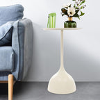 Small End Table, 15.75" Round Bedside Table with Industrial Iron Frame, Space-Saving Accent Table for Living Room & Bedroom, Fluted Circle Decorative Drink Martini Tables (Cream White)