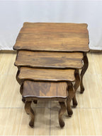 Walnut Wood 4-Piece Nesting Side Table Set 25.6x19.7x19.7 in Solid Wood Living Room Furniture - Brown