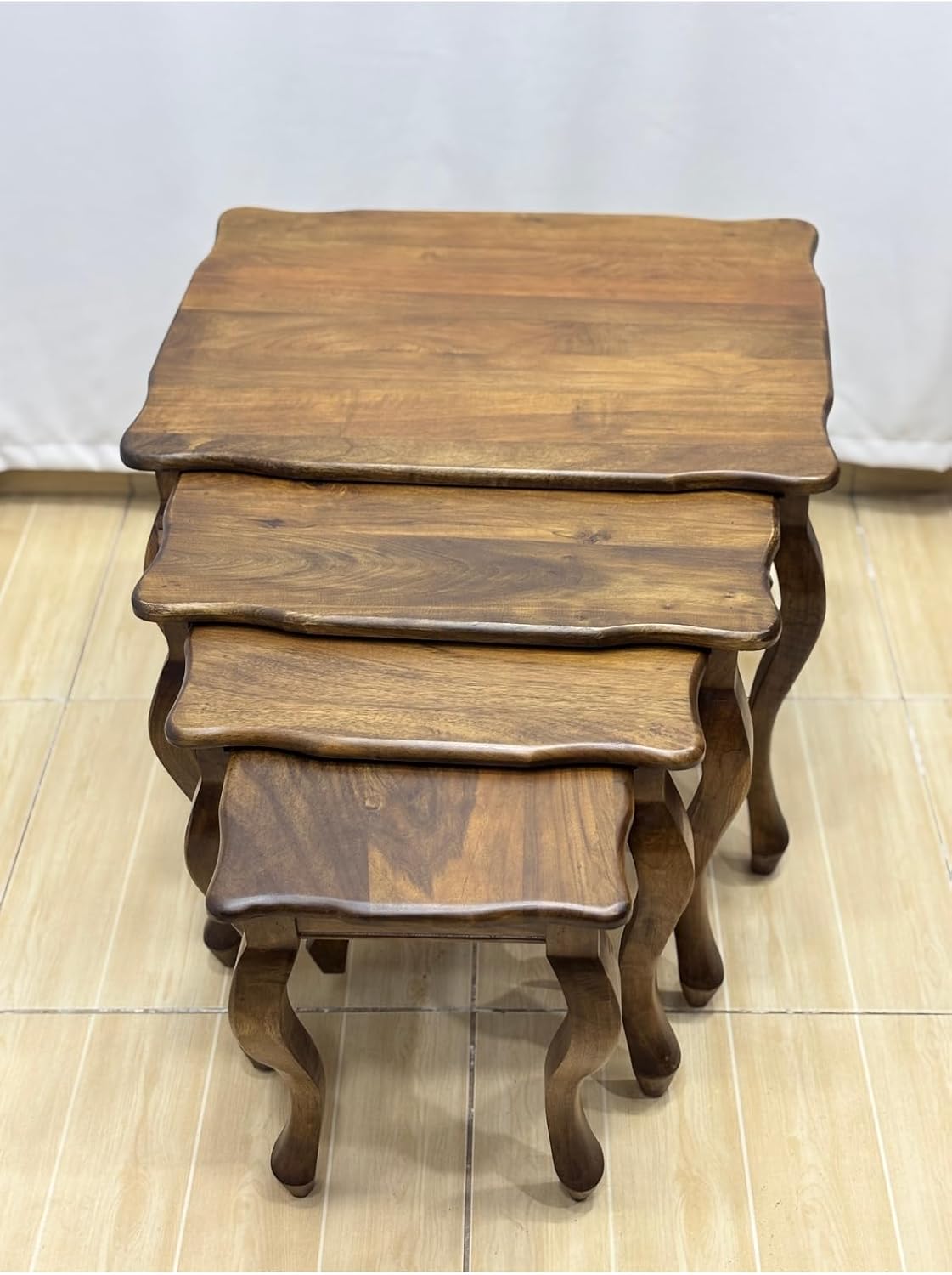Walnut Wood 4-Piece Nesting Side Table Set 25.6x19.7x19.7 in Solid Wood Living Room Furniture - Brown