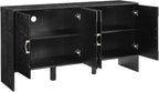 Mid Century Modern Sideboard Buffet Cabinet and TV Media Console 60 Inch with Geometric Pattern Adjustable Shelves Solid Wood Construction for Living Room Dining Room Kitchen (Black)