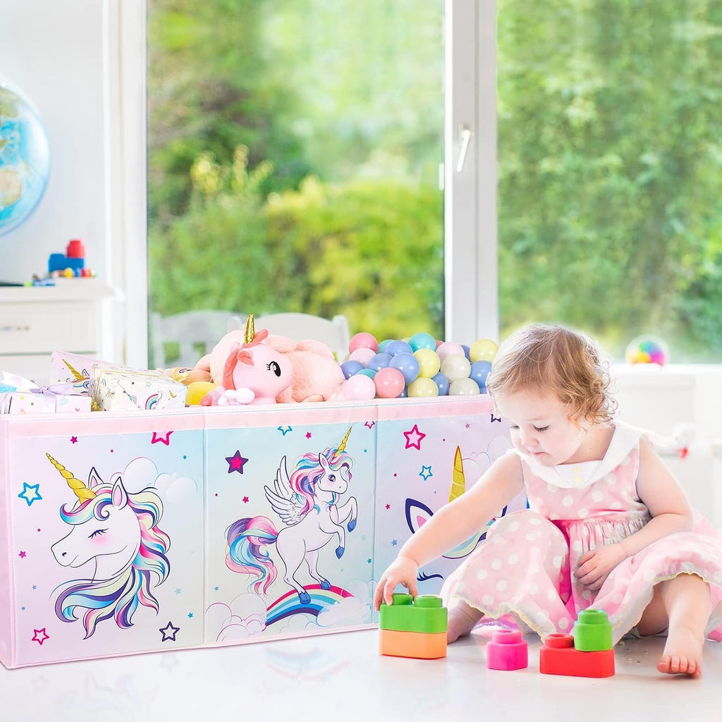 WERNNSAI Extra Large Toy Chest,Unicorn Toy Box Chest Organizer with Handles | Collapsible Sturdy Storage Bin with Flip-Top Lid, 38 x 13 x 16 Inch for Kids Girls Pink Closet Nursery Living Room Bedroom
