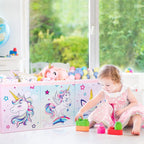 WERNNSAI Extra Large Toy Chest,Unicorn Toy Box Chest Organizer with Handles | Collapsible Sturdy Storage Bin with Flip-Top Lid, 38 x 13 x 16 Inch for Kids Girls Pink Closet Nursery Living Room Bedroom