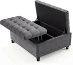 36" Large Square Storage Ottoman with Lift Top, 300 LBS Tufted Upholstered Ottoman Coffee Table Bench with Study Wood Legs, Multi-Functional Footrest Storage Box for Living Room and Bedroom (Gray) ﻿