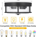 2-Light Flush Mount Ceiling Light, Farmhouse Industrial Black Finish with Seeded Glass Ceiling lamp, Modern Ceiling Light Fixture for Bedroom Living Room Kitchen Hallway Entryway