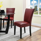 Set of 2 Retro Dining Chairs, Upholstered Parsons Chairs with Wooden Legs & Faux Leather, Perfect for Kitchen, Dining Room & Café, Wine Red
