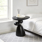 20" Lucky Stone-Shaped Oval End Table, Modern Minimalist Glass Fiber Side Table, Sculptural Base Living Room Accent Table, Suitable for Apartments, Black