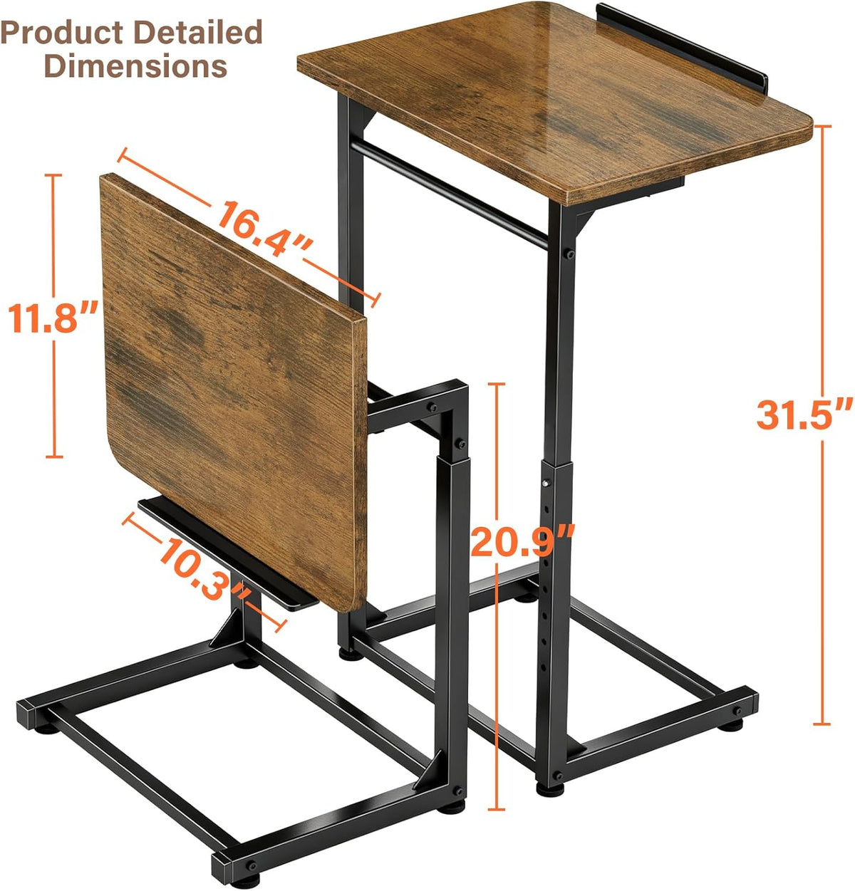 Tv Tray Table Set of 2, 8-Level Adjustable Height Couch Side Table，90° Tilt Angle Adjustments C-Shaped End Table, with Phone & Tablet Slot Sofa Computer Desk for Couch, Sofa, Bed, Chair, Living Room