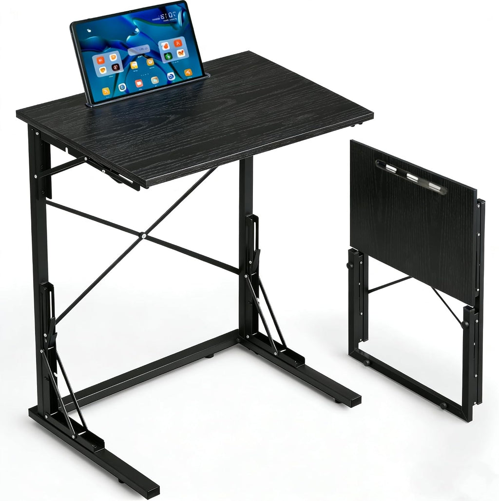 24 inch Foldable TV Tray Table, Foldable Portable C-Shaped Sofa end Table, Oversized Sofa Side Laptop Desk, Suitable for Living Room and Bedroom (1, Black)