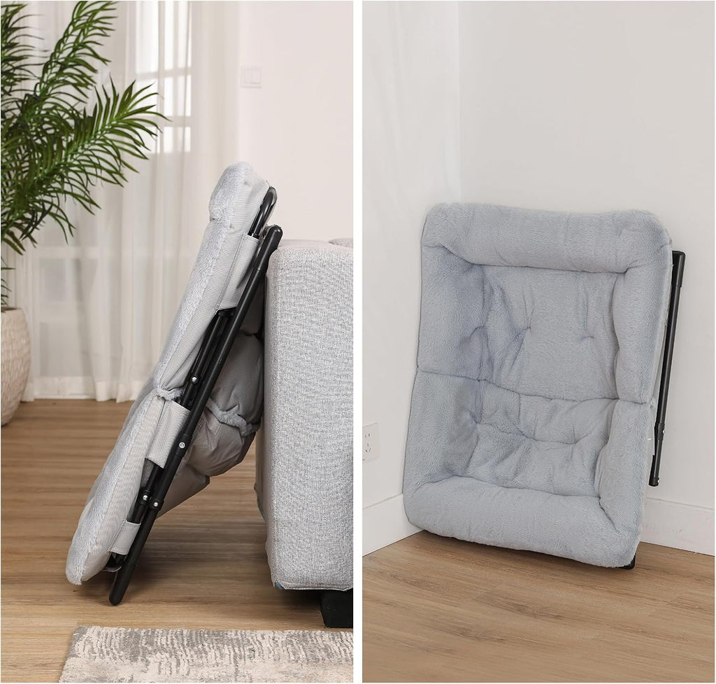 Comfy Saucer Chair for Adults, Set of 2, Soft Faux Fur Bedroom Chair, Accent Dorm Chairs, Flexible Living Room Reading Chairs, Oversized Folding Seat for Teens, X-Large, Grey