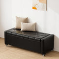 50” Ottoman Bench with Storage, Upholstered Faux Leather End of Bench for Bedroom, Load up to 660 lb, Fixed Base & Movable Swivel Wheels，Rectangular Tufted Entryway with Safety Hinge (Black)