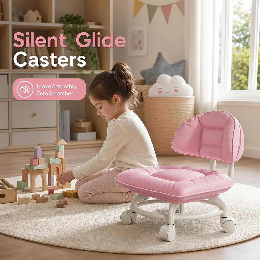 Rolling Low Stool with Backrest, Cloud Comfort Swivel Stool，Gray | Rolling Backrest Chair with Padded Seat & 360° Silent Casters, Cloud-Soft Cushion for Workshops, Garages, Studios, Home