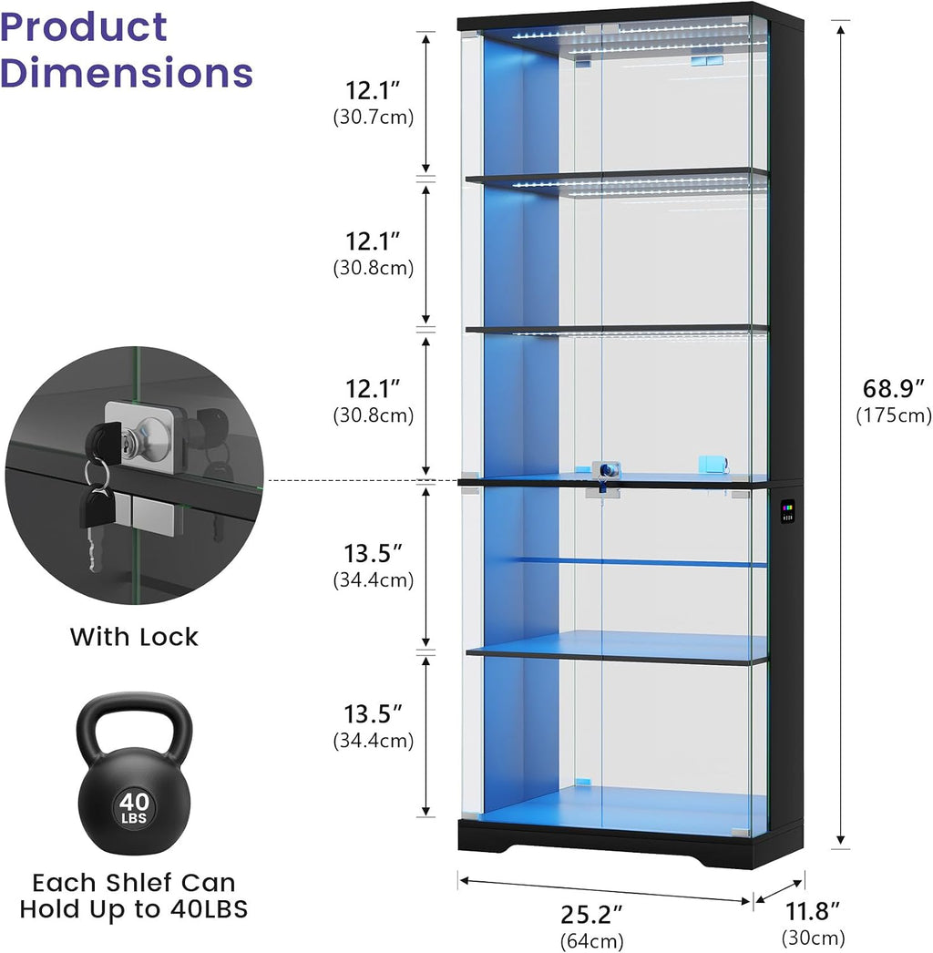 Dystler Glass Display Cabinet with Doors and RGB LED Lights