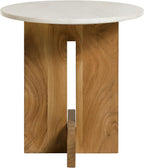 Modway Tarin Marble Top Side Table in Natural - Round Acacia Wood Living Room End Table - Modern Plant Stand or Small Drink Table