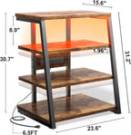 Besiost AV Media Stand with Outlets, Media Console with LED Lights, Stereo Racks and Stands with Storage Shelves, Media Audio Tower Cabinet, Rustic Brown
