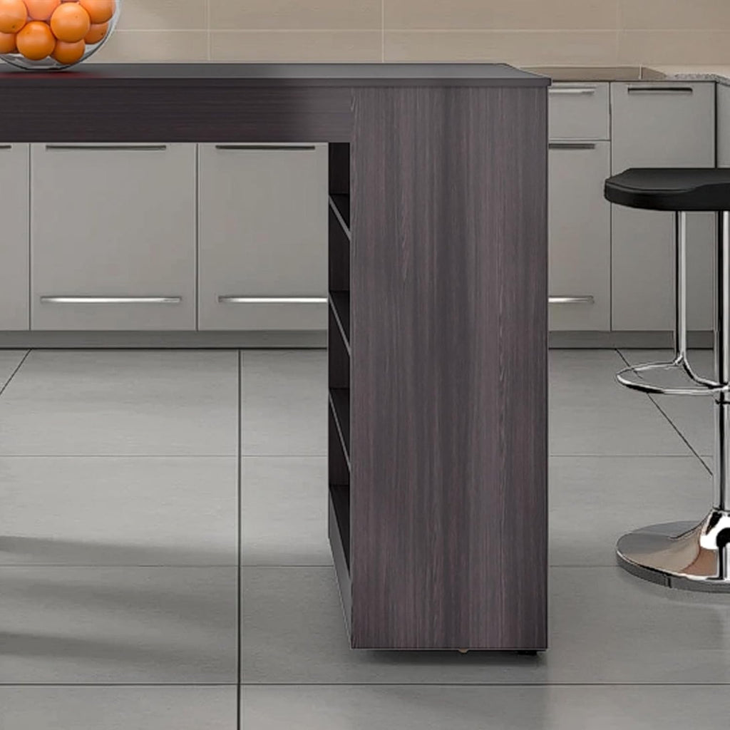 Wenge Kitchen Island with Open Storage - Wood Countertop | Four-shelf open storage design maximizes vertical space for organized storage