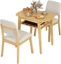 Giantex Dining Table Set for 2, Space Saving Kitchen Table and Chairs Set w/Rubber Wood Frame, Storage Rack, Padded Seats & Backrests, Dinette Set for Small Space, Apartment, Dining Room, Natural