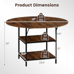GOFLAME Round Dining Table for 4-6 People, 47” Kitchen Table with 2-Tier Storage Shelves and Heavy-Duty Metal Frame, Industrial Dinner Table for Kitchen, Dining Room, Apartment, Rustic Brown