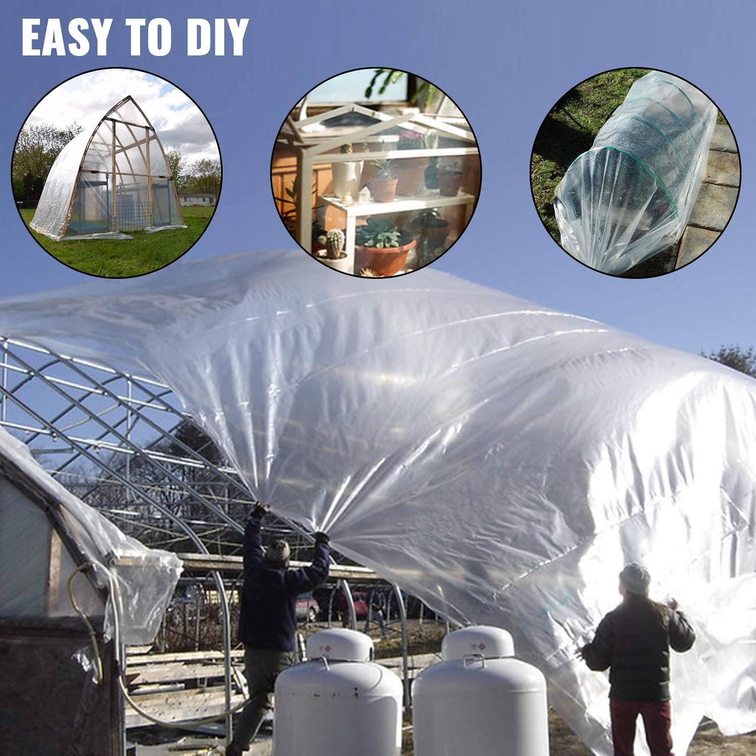 VEVOR Greenhouse Plastic Sheeting 12 x 25 ft, 6 Mil Thickness UV Resistant Clear Polyethylene Film, Hoop Green House Cover for Farms, Agriculture, Garden