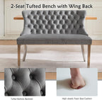 Henf Modern Tufted Velvet Dining Bench with Wing Back, 2-Seat, Nailhead Trim, Sturdy Stainless Steel Legs, Entryway Bench Small Upholstered Loveseat Sofa, 45.6''W x 22.7''D x 35.2''H (Gray&Silver)