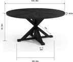 59" Solid Wood Round Dining Table for 6-8, Rustic Round Dining Room Table for Home Dining Room, Kitchen, Living Room, Wooden Trestle Pedestal Base, Black