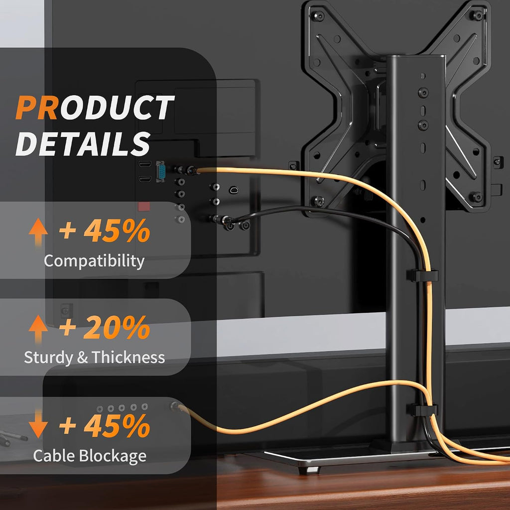 XINLEI Universal Swivel TV Stand Base Table Top TV Stand for 17-43 Inch TVs Height Adjustable Monitor Mount Stand, Holds up to 88lbs, Max VESA 200x200mm, TS205