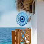 Blue Evil Eye Hanging Wind Spinners Outdoor Metal Evil Eye Decor Mandala 3D Stainless Steel Wind Spinner Protective Amulet for Home Outdoor Garden Yard Decoration (Mandala)