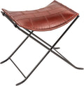 Creative Co-Op Collapsible Leather and Metal Stool, Russet Brown