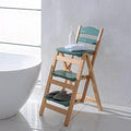 Folding Bar Stool, 3 Step Portable Adults Solid Wood Ladder Stool, Green | 3 Step Folding Stool Multifunction Portable for Household Kitchen, Counter Chair, Bathroom Storage Shelf