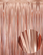 GOER 3.2 ft x 9.8 ft Metallic Tinsel Foil Fringe Curtains for Party Photo Backdrop Wedding Decor (4 Pcs,Matte Rose Gold), One Size
