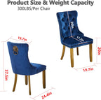 Velvet Dining Chairs Set of 2,Fabric Upholstered Side Chairs with Lion Head Ring Pull & Bronze Nailhead Trim,Luxury Side Chair with Golden Wood Legs for Kitchen (Velvet Blue, Set of 2)