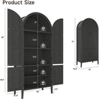 ONBRILL 71" Tall Wooden Arched Cabinet, 5-Tier Arched Kitchen Pantry Cabinet with Doors & Shelves, Farmhouse Kitchen Arch Cabinets with Adjustable Feet, Wooden Pantry Storage for Dining Room(Black)